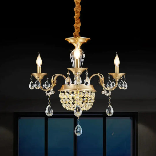 3/5 Heads Chandelier Lamp Traditional Candlestick Clear/Amber Crystal Accents Suspension Pendant 3