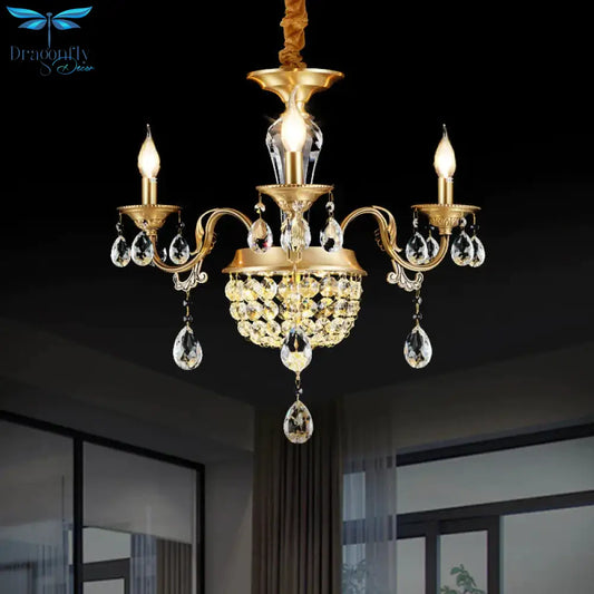 3/5 Heads Chandelier Lamp Traditional Candlestick Clear/Amber Crystal Accents Suspension Pendant