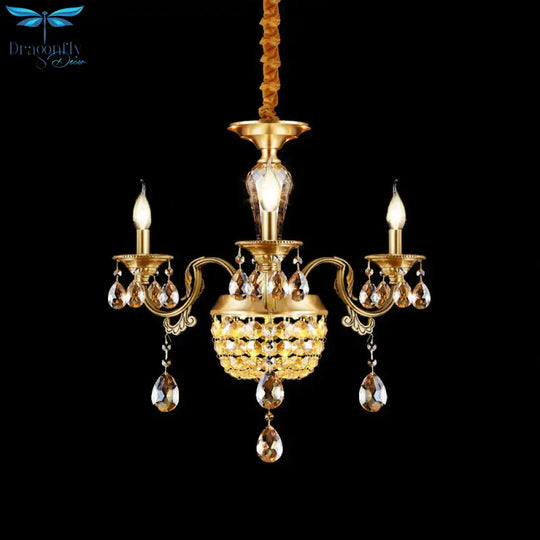 3/5 Heads Chandelier Lamp Traditional Candlestick Clear/Amber Crystal Accents Suspension Pendant