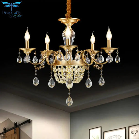 3/5 Heads Chandelier Lamp Traditional Candlestick Clear/Amber Crystal Accents Suspension Pendant