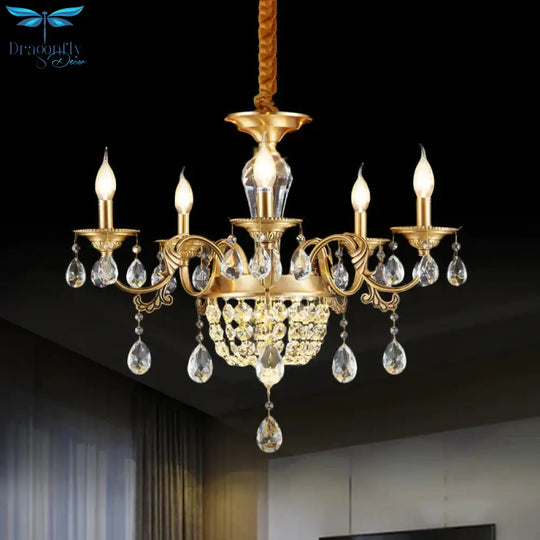 3/5 Heads Chandelier Lamp Traditional Candlestick Clear/Amber Crystal Accents Suspension Pendant