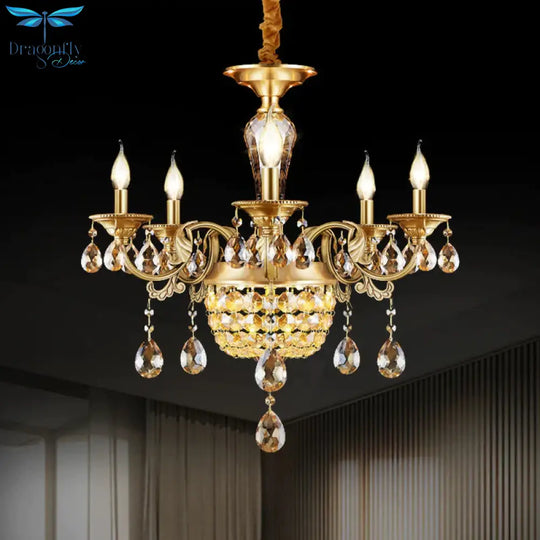 3/5 Heads Chandelier Lamp Traditional Candlestick Clear/Amber Crystal Accents Suspension Pendant