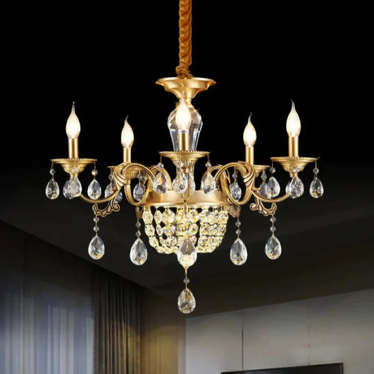 3/5 Heads Chandelier Lamp Traditional Candlestick Clear/Amber Crystal Accents Suspension Pendant 5