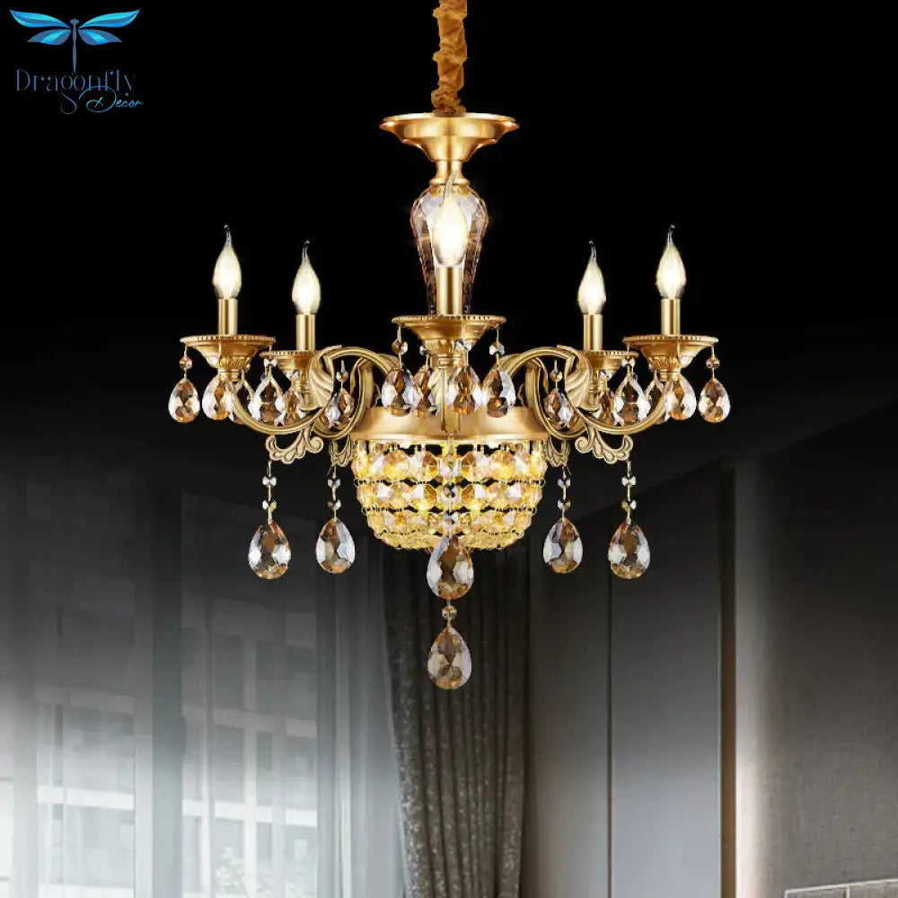 3/5 Heads Chandelier Lamp Traditional Candlestick Clear/Amber Crystal Accents Suspension Pendant