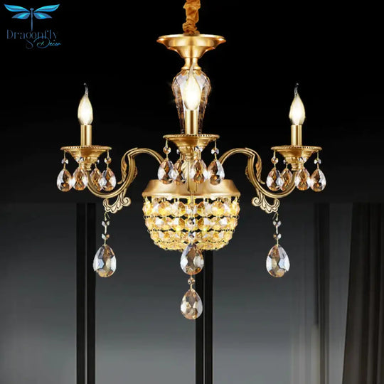 3/5 Heads Chandelier Lamp Traditional Candlestick Clear/Amber Crystal Accents Suspension Pendant