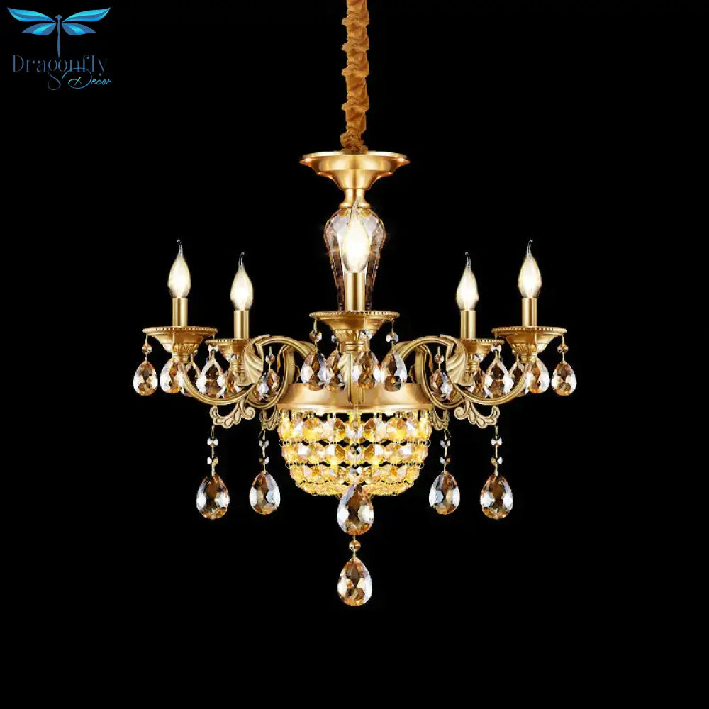3/5 Heads Chandelier Lamp Traditional Candlestick Clear/Amber Crystal Accents Suspension Pendant