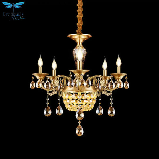 3/5 Heads Chandelier Lamp Traditional Candlestick Clear/Amber Crystal Accents Suspension Pendant