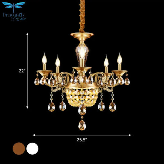 3/5 Heads Chandelier Lamp Traditional Candlestick Clear/Amber Crystal Accents Suspension Pendant