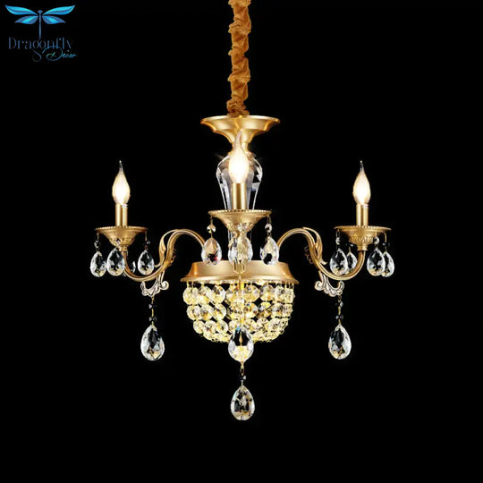 3/5 Heads Chandelier Lamp Traditional Candlestick Clear/Amber Crystal Accents Suspension Pendant