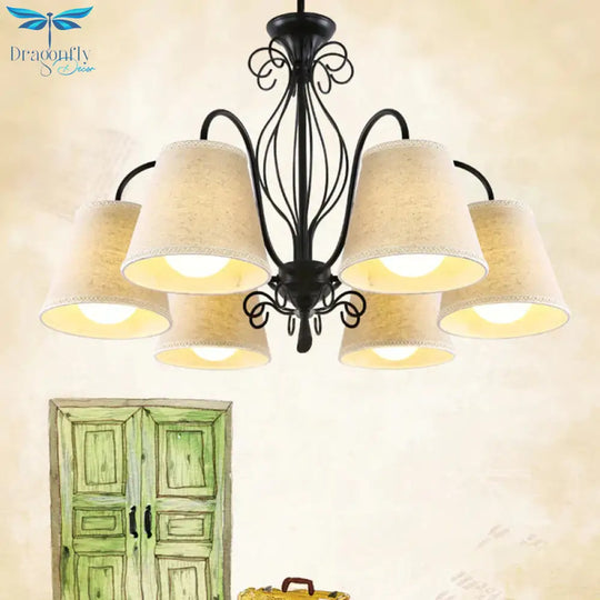 3/6/8 Bulbs Ceiling Lamp With Cone Fabric Shade Classic Living Room Chandelier Pendant Light In