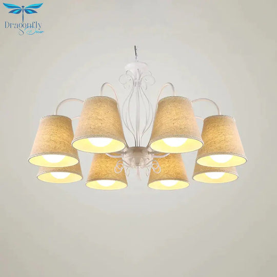 3/6/8 Bulbs Ceiling Lamp With Cone Fabric Shade Classic Living Room Chandelier Pendant Light In