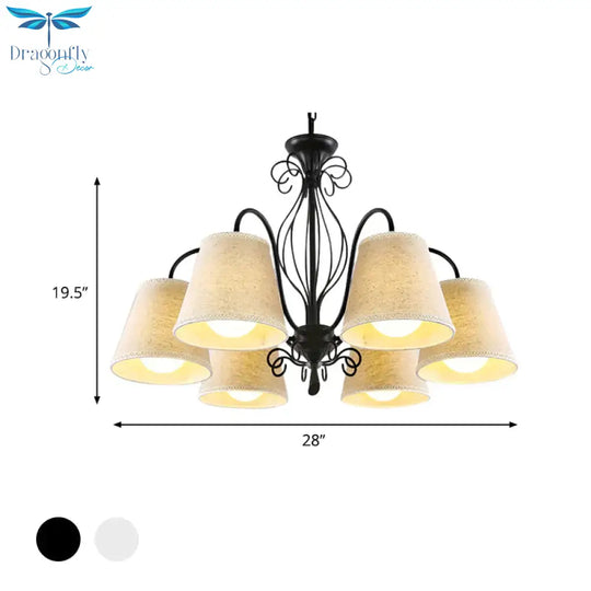 3/6/8 Bulbs Ceiling Lamp With Cone Fabric Shade Classic Living Room Chandelier Pendant Light In