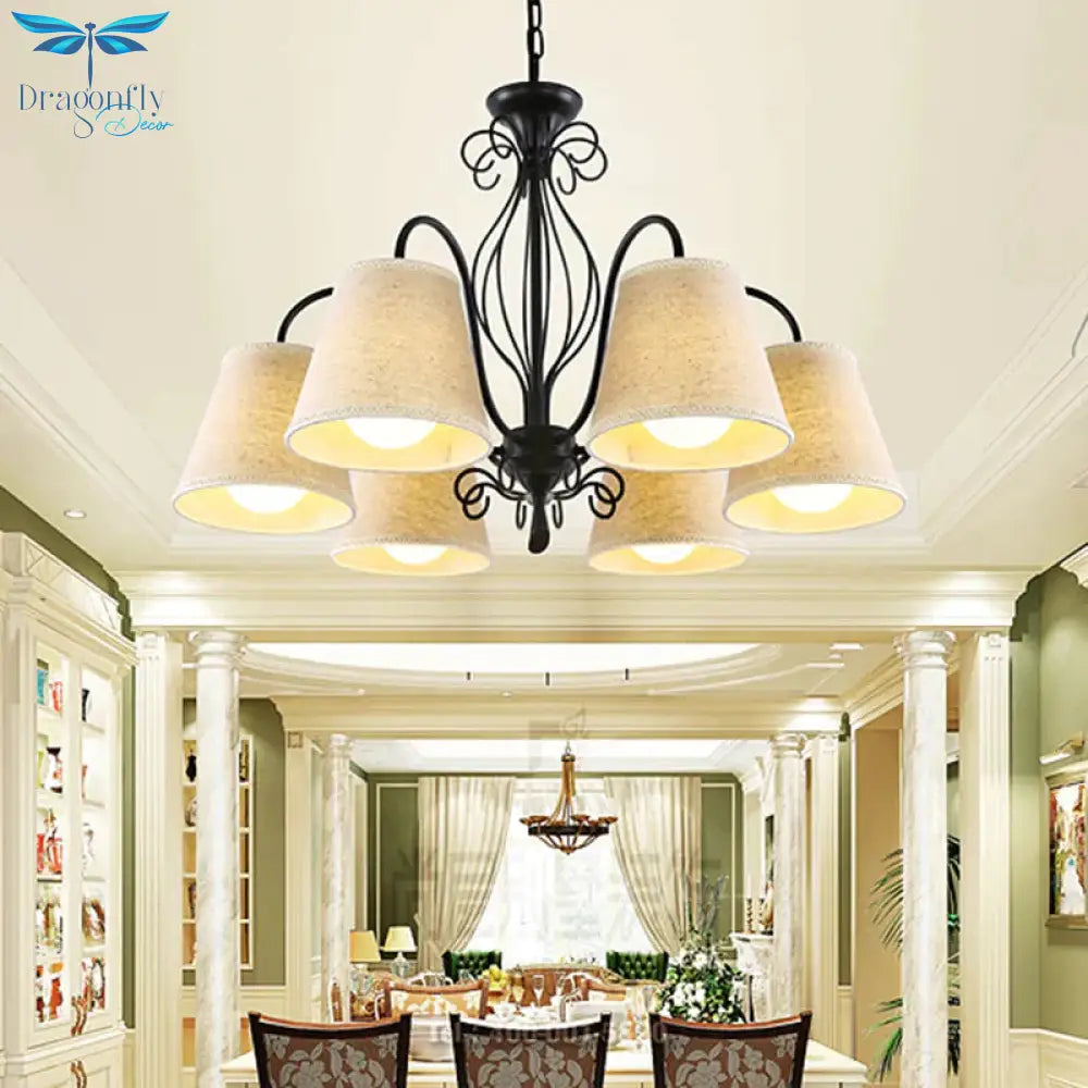 3/6/8 Bulbs Ceiling Lamp With Cone Fabric Shade Classic Living Room Chandelier Pendant Light In