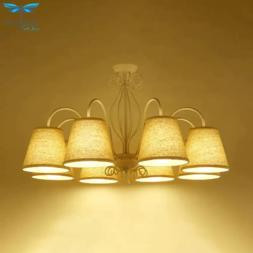 3/6/8 Bulbs Ceiling Lamp With Cone Fabric Shade Classic Living Room Chandelier Pendant Light In