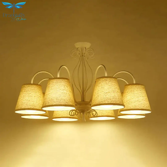 3/6/8 Bulbs Ceiling Lamp With Cone Fabric Shade Classic Living Room Chandelier Pendant Light In