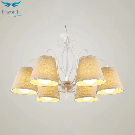 3/6/8 Bulbs Ceiling Lamp With Cone Fabric Shade Classic Living Room Chandelier Pendant Light In