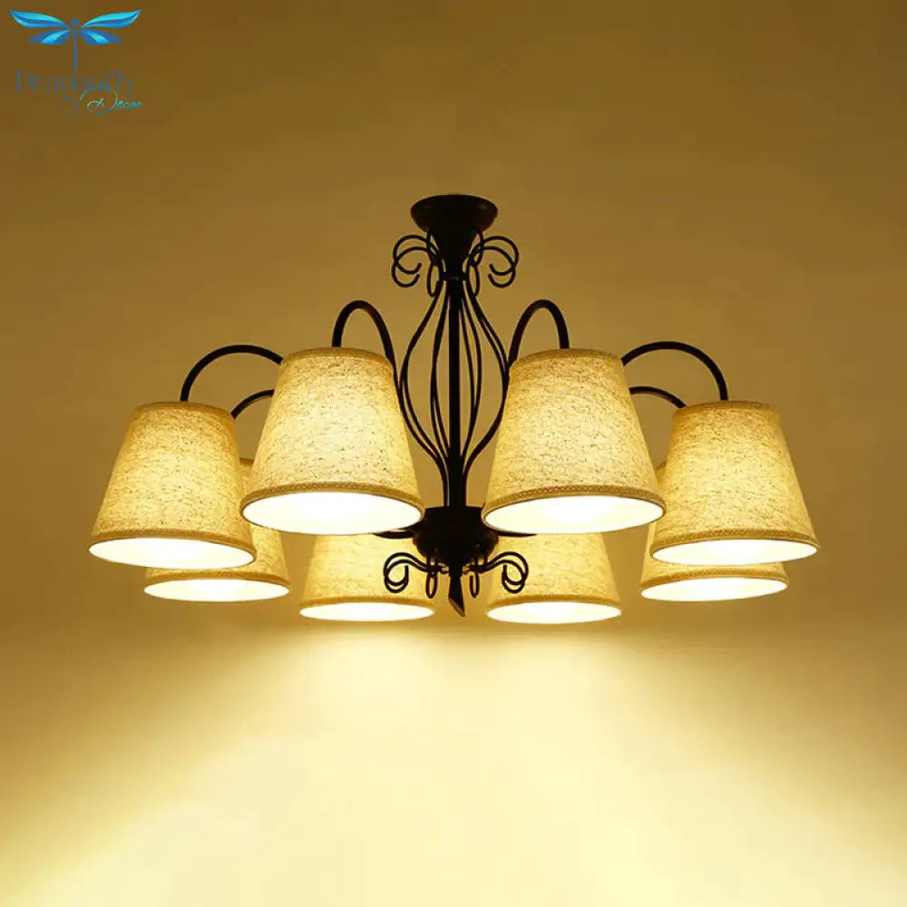 3/6/8 Bulbs Ceiling Lamp With Cone Fabric Shade Classic Living Room Chandelier Pendant Light In