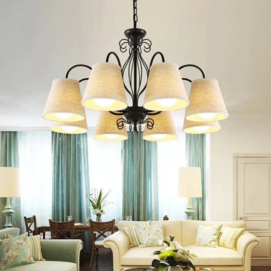 3/6/8 Bulbs Ceiling Lamp With Cone Fabric Shade Classic Living Room Chandelier Pendant Light In