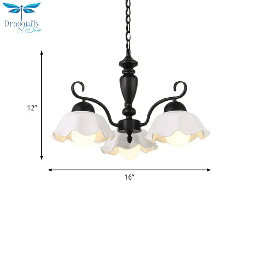 3/6/8 Bulbs Ceiling Lamp With Scalloped Shade Ceramic Traditional Dining Room Chandelier Pendant
