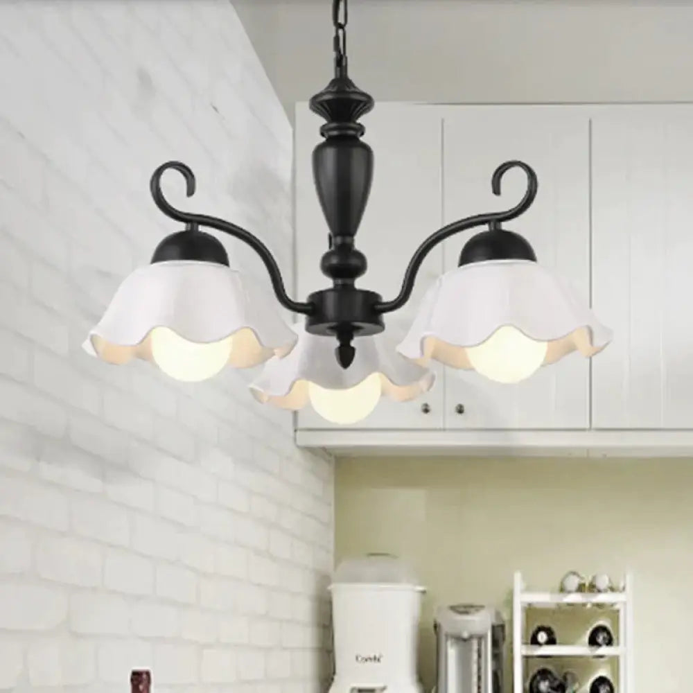 3/6/8 Bulbs Ceiling Lamp With Scalloped Shade Ceramic Traditional Dining Room Chandelier Pendant