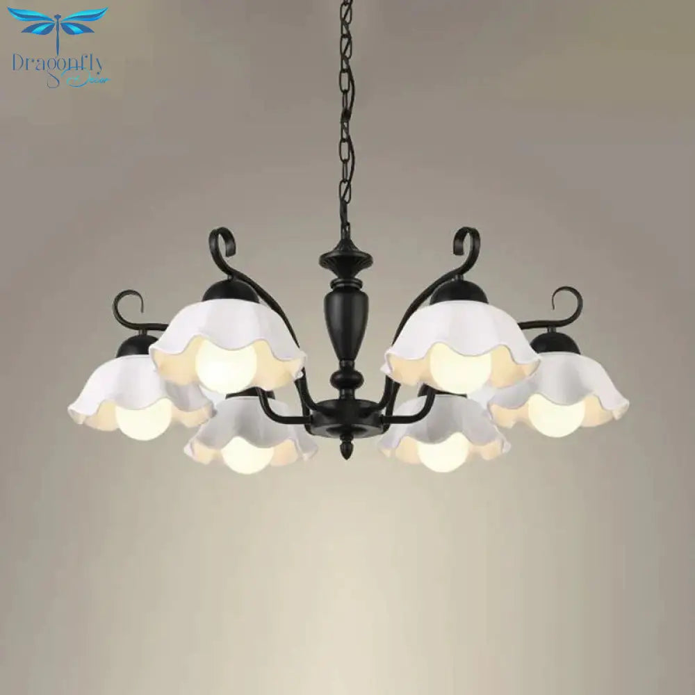3/6/8 Bulbs Ceiling Lamp With Scalloped Shade Ceramic Traditional Dining Room Chandelier Pendant