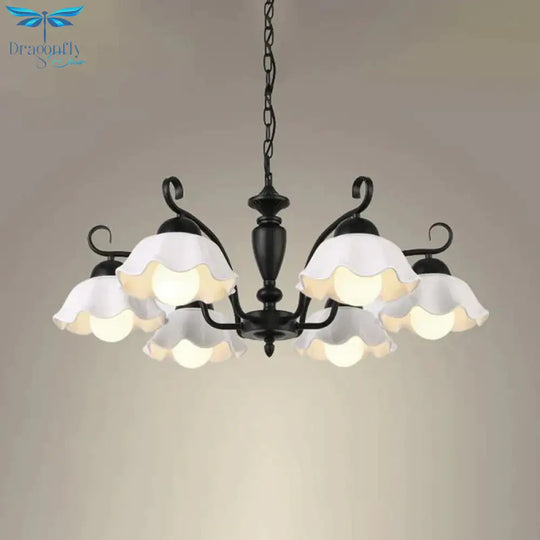 3/6/8 Bulbs Ceiling Lamp With Scalloped Shade Ceramic Traditional Dining Room Chandelier Pendant