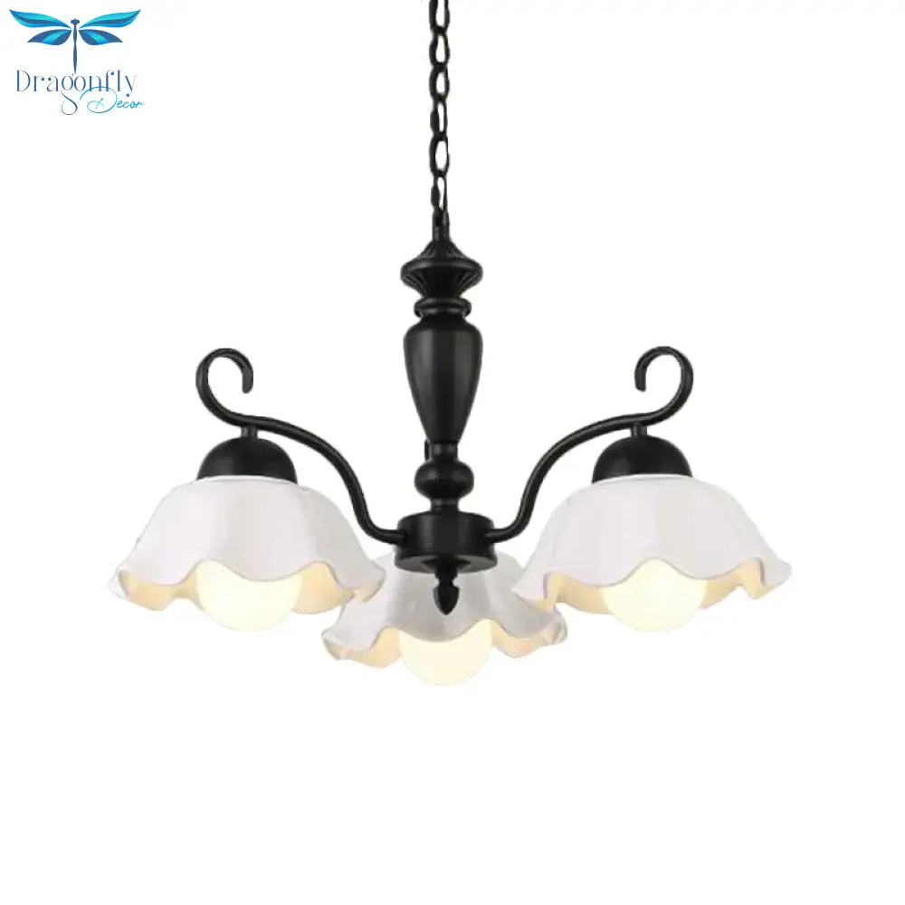 3/6/8 Bulbs Ceiling Lamp With Scalloped Shade Ceramic Traditional Dining Room Chandelier Pendant