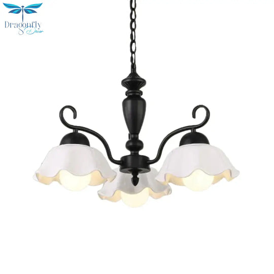3/6/8 Bulbs Ceiling Lamp With Scalloped Shade Ceramic Traditional Dining Room Chandelier Pendant
