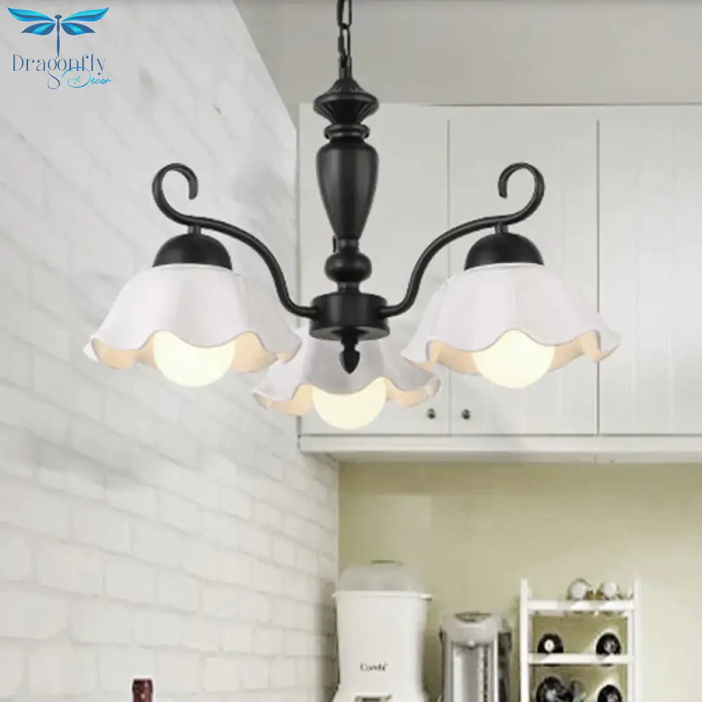 3/6/8 Bulbs Ceiling Lamp With Scalloped Shade Ceramic Traditional Dining Room Chandelier Pendant