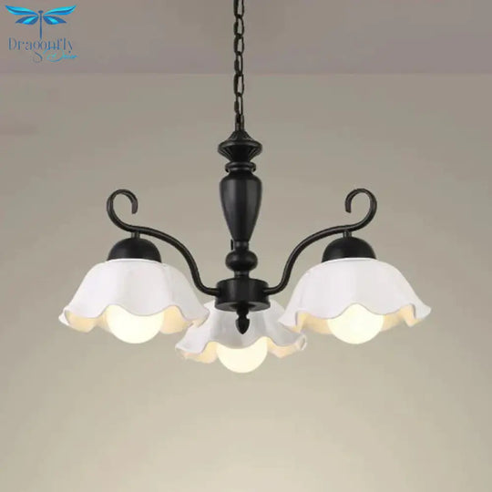 3/6/8 Bulbs Ceiling Lamp With Scalloped Shade Ceramic Traditional Dining Room Chandelier Pendant