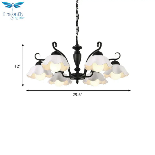 3/6/8 Bulbs Ceiling Lamp With Scalloped Shade Ceramic Traditional Dining Room Chandelier Pendant
