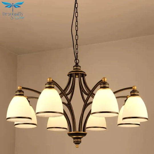 3/6/8 Bulbs Tapered Chandelier Light Traditional Black Frosted Glass Hanging Ceiling Fixture For