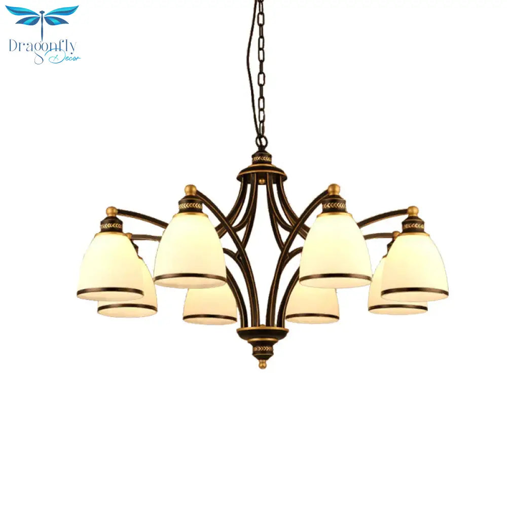 3/6/8 Bulbs Tapered Chandelier Light Traditional Black Frosted Glass Hanging Ceiling Fixture For