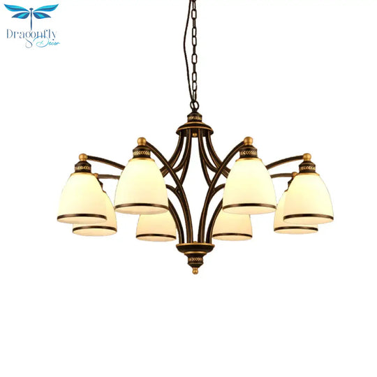 3/6/8 Bulbs Tapered Chandelier Light Traditional Black Frosted Glass Hanging Ceiling Fixture For