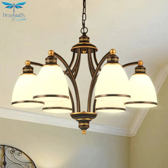 3/6/8 Bulbs Tapered Chandelier Light Traditional Black Frosted Glass Hanging Ceiling Fixture For