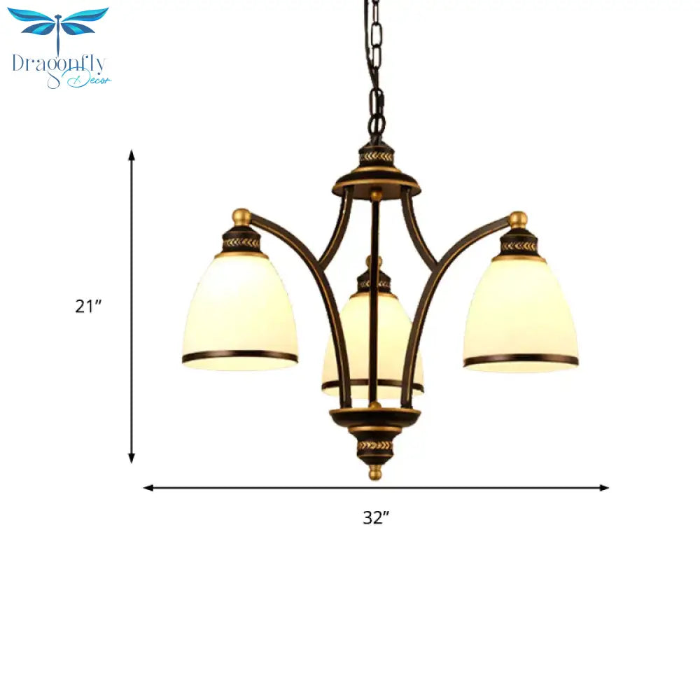 3/6/8 Bulbs Tapered Chandelier Light Traditional Black Frosted Glass Hanging Ceiling Fixture For