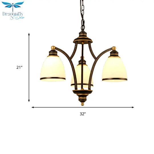3/6/8 Bulbs Tapered Chandelier Light Traditional Black Frosted Glass Hanging Ceiling Fixture For