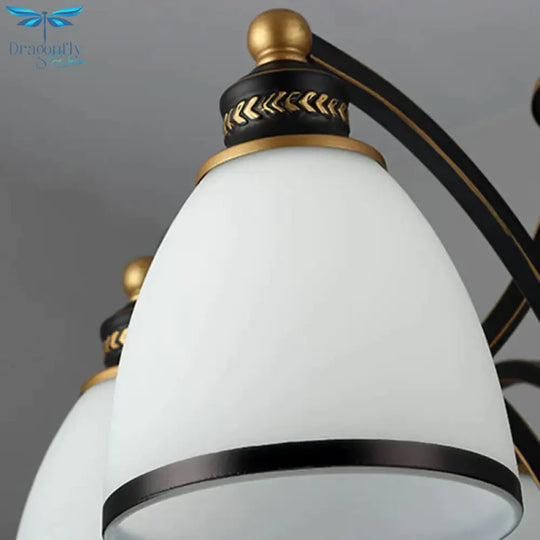 3/6/8 Bulbs Tapered Chandelier Light Traditional Black Frosted Glass Hanging Ceiling Fixture For