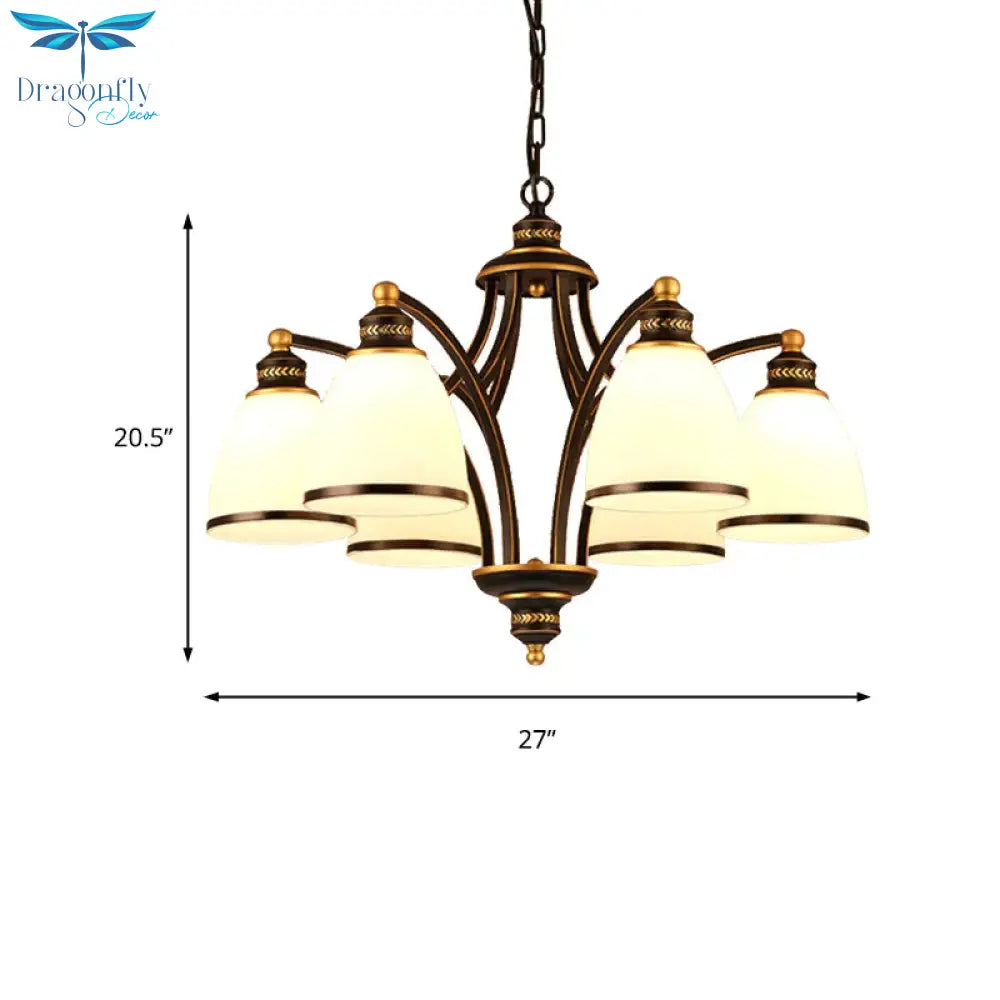 3/6/8 Bulbs Tapered Chandelier Light Traditional Black Frosted Glass Hanging Ceiling Fixture For