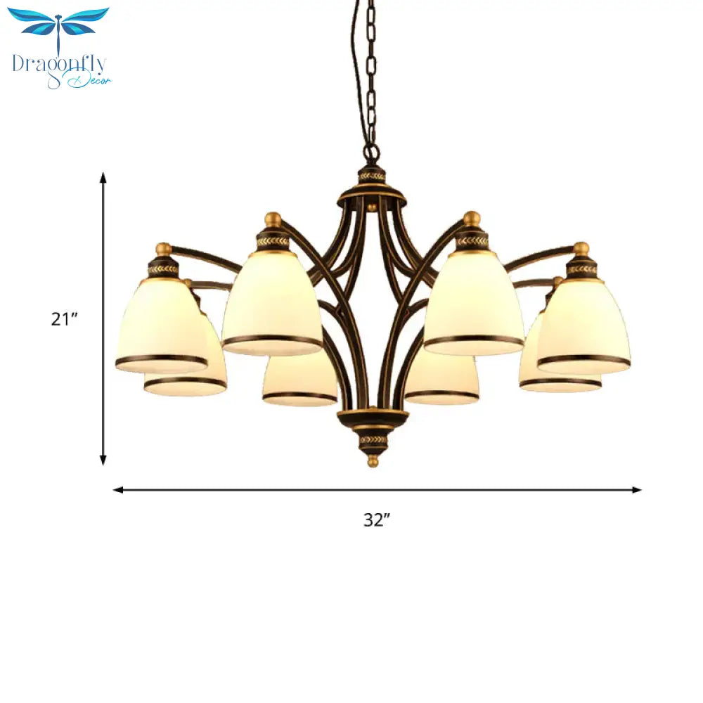 3/6/8 Bulbs Tapered Chandelier Light Traditional Black Frosted Glass Hanging Ceiling Fixture For