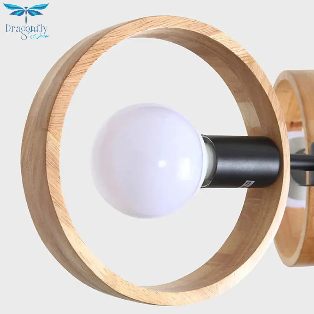 3/6/8 Heads Round Chandelier Light Contemporary Wood Hanging Ceiling In Black/White For Living Room