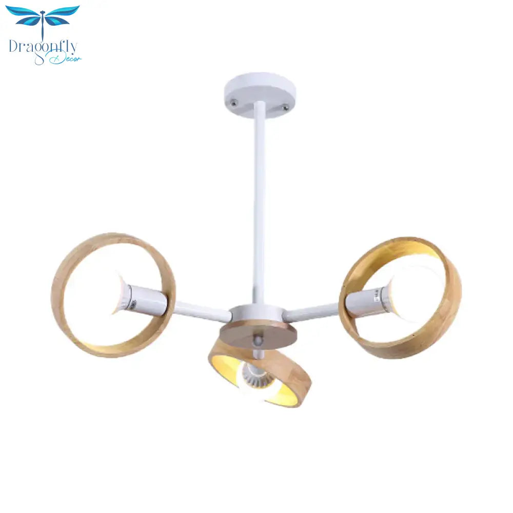 3/6/8 Heads Round Chandelier Light Contemporary Wood Hanging Ceiling In Black/White For Living Room