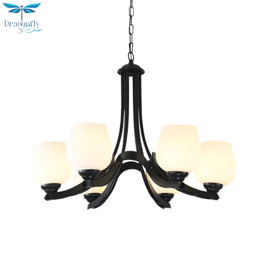 3/6/8 Lights Ceiling Lamp Sputnik Frosted Glass Traditional Living Room Chandelier In Black With