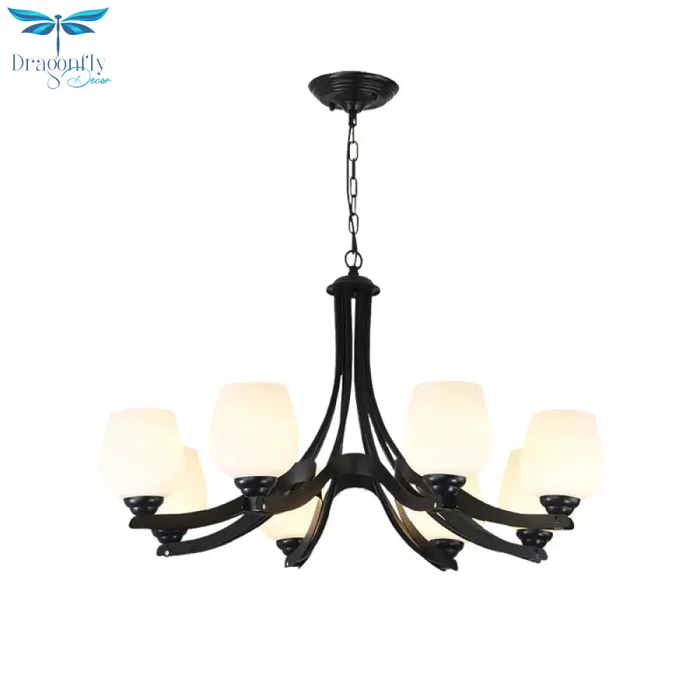 3/6/8 Lights Ceiling Lamp Sputnik Frosted Glass Traditional Living Room Chandelier In Black With