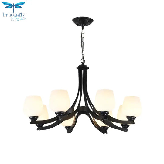 3/6/8 Lights Ceiling Lamp Sputnik Frosted Glass Traditional Living Room Chandelier In Black With