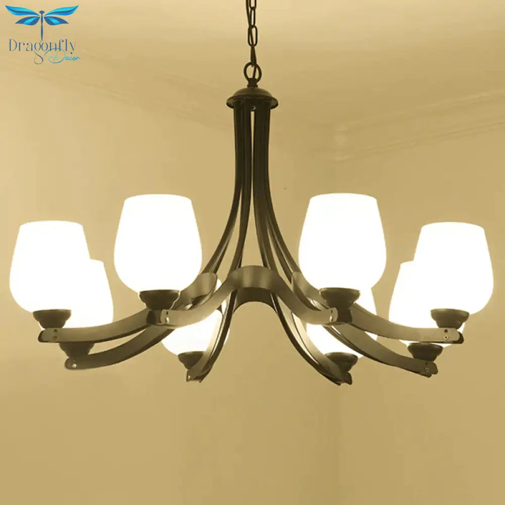 3/6/8 Lights Ceiling Lamp Sputnik Frosted Glass Traditional Living Room Chandelier In Black With