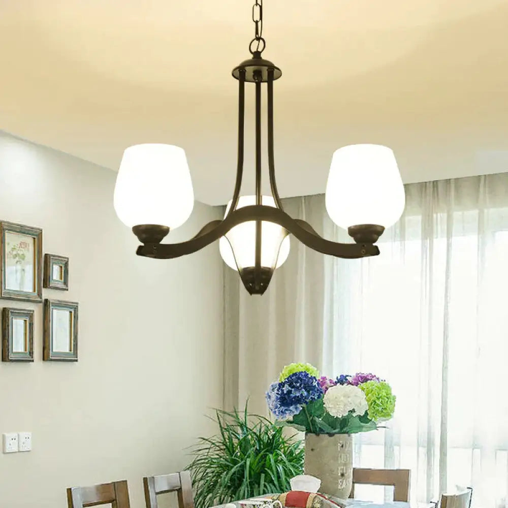 3/6/8 Lights Ceiling Lamp Sputnik Frosted Glass Traditional Living Room Chandelier In Black With