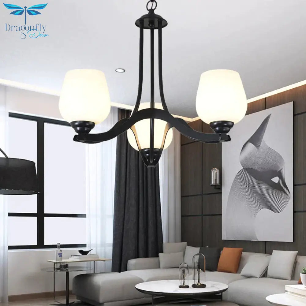 3/6/8 Lights Ceiling Lamp Sputnik Frosted Glass Traditional Living Room Chandelier In Black With