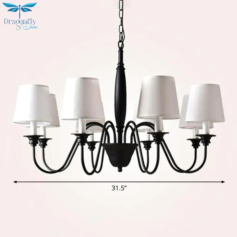 3/6/8 Lights Ceiling Light Minimalistic Tapered Fabric Hanging Chandelier In White For Living Room