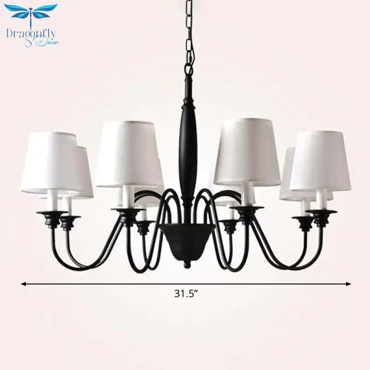 3/6/8 Lights Ceiling Light Minimalistic Tapered Fabric Hanging Chandelier In White For Living Room